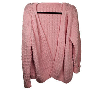 Vintage Hand Knit Granny Sweater Pink Crochet Spring Cottagecore Apprx XL